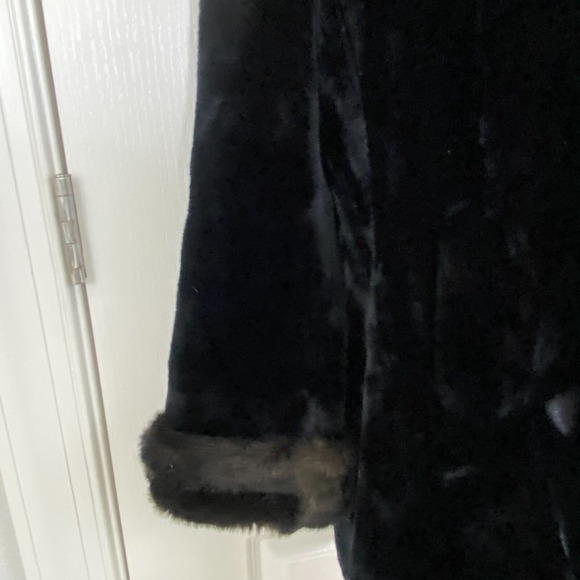 Vintage Borgazia Faux Fur Velvet Coat Womens 14 Black Penny Lane‎ Mob Wife 70s - Picture 3 of 14